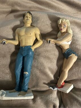 GANZ vintage Blue and Cream Retro can holders Couple Figurines